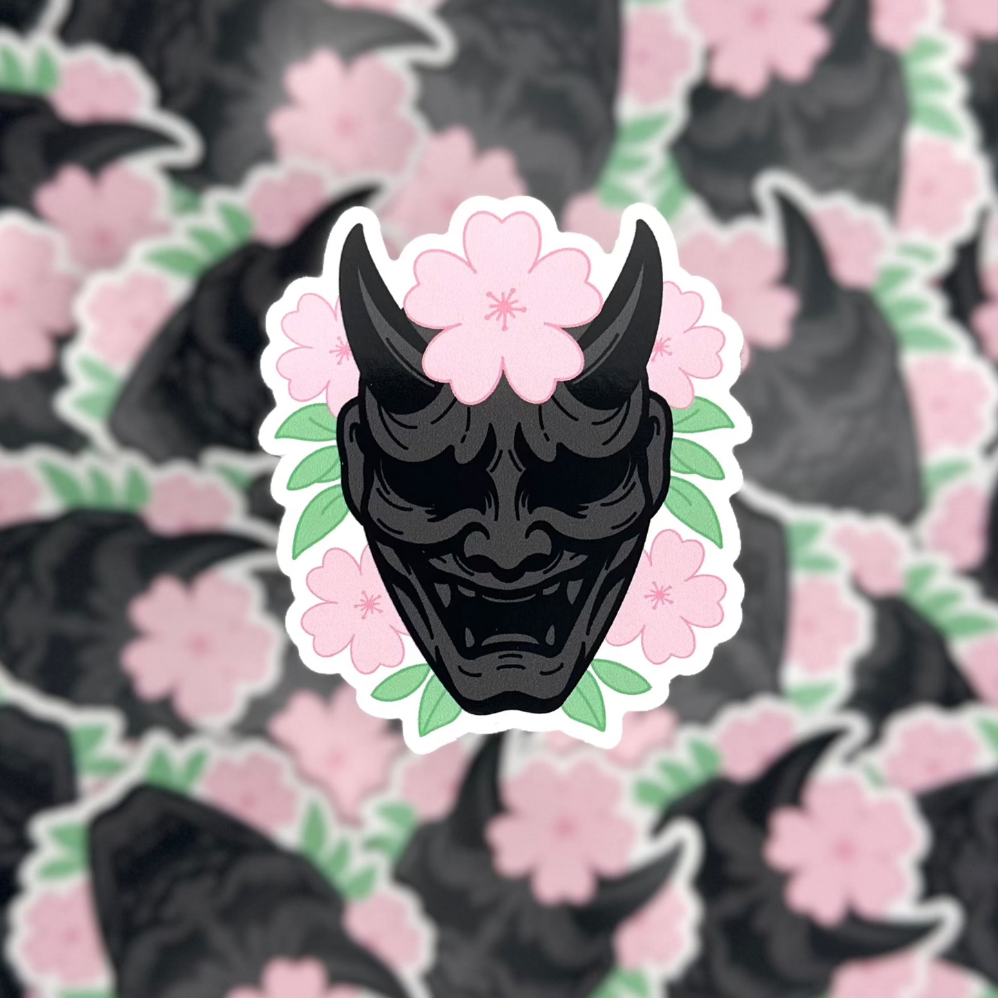 Pink Floral Oni Sticker