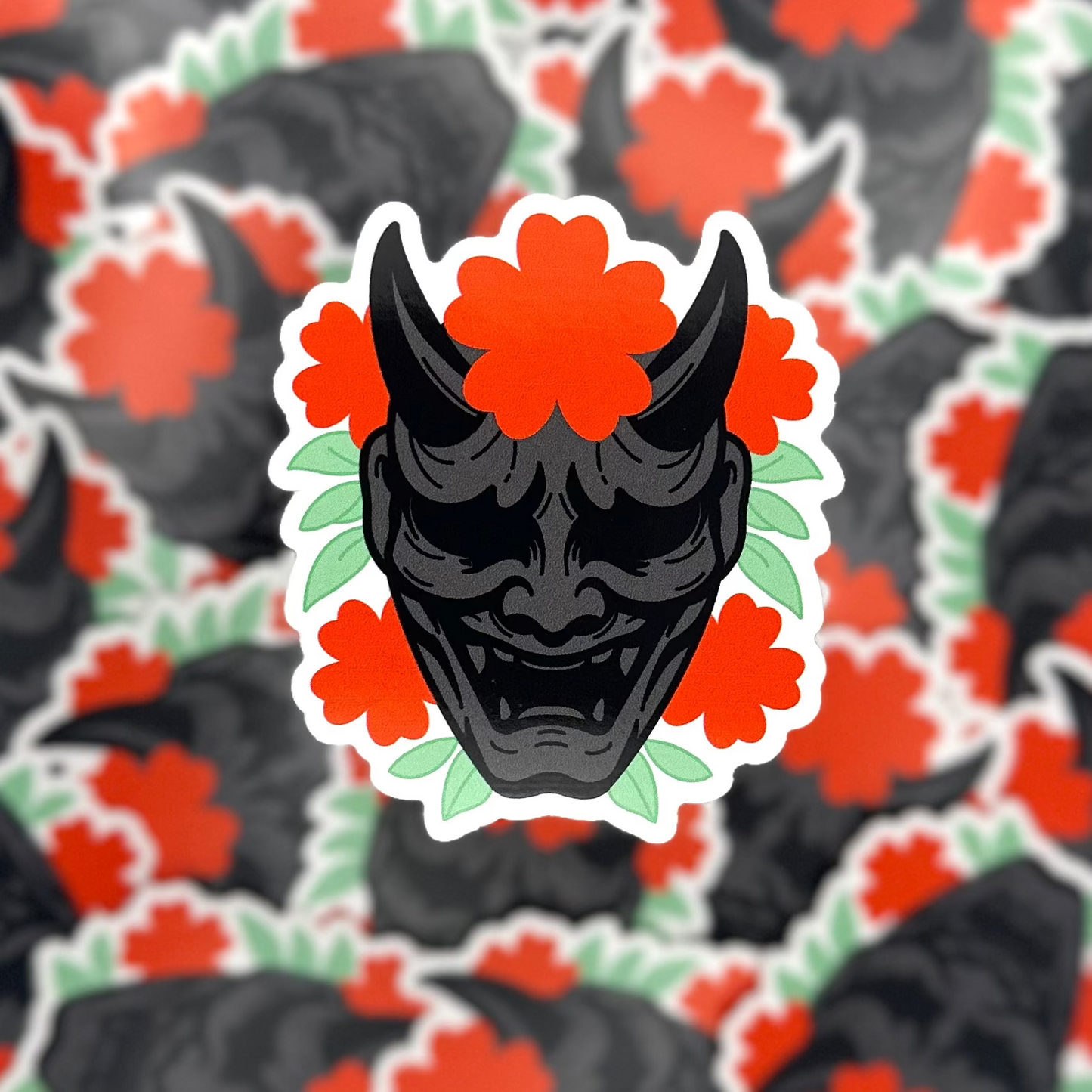 Red Floral Oni Sticker