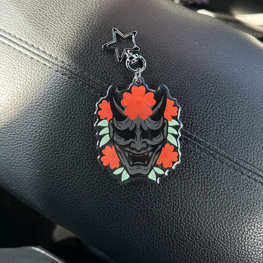 Red Floral Oni Keychain